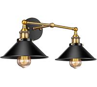 Lampada da Parete Industriale Nera, Applique Rustica a 2 Luci,Da da Parete per Toeletta,Da da Parete Stile Rustico,Da da Parete V-Intage,De Frontali per Specchio Compatibili con Specchio da Camera da