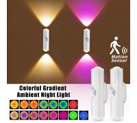 Lampada da parete intelligente con gradiente RGB Sensore di movimento Lampada da parete ricaricabile magnetica per tramonto per la decorazione della stanza del giardino dell'armadio della camera da