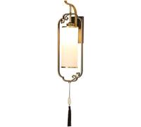 Lampada da Parete Interamente in Rame,Da da Parete in Stile Cinese Zen con Paralume in Vetro,Da da Comodino per Camera da Letto, Applique Decorative Nuove.