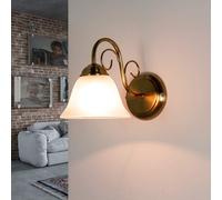 Lampada da parete interna Athen a braccio in ottone e vetro alabastro stile