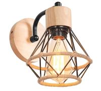 Lampada da Parete Interna Industriale Applique da parete Gabbia Interno E27 Metallo Lampadari e Plafoniere Cucina regolabile 180° Per Cucina Camera da letto (Nero-A-Legno+Corda di canapa, 1 pezzo)