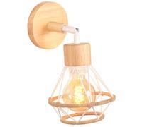 Lampada da Parete Interna Industriale Applique da parete Gabbia Interno E27 Metallo Lampadari e Plafoniere Cucina regolabile 180° Per Cucina Camera da letto (Bianco-Legno-Corda di canapa, 1 pezzo)