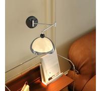 Lampada da parete interna retrò regolabile con braccio orientabile, applique LED con braccio lungo orientabile, lampada da comodino vintage da parete in metallo Swing con braccio effetto legno,Nero