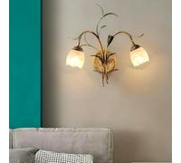 Lampada da Parete Interni Fiore Pastorale,Applique da Parete in Vintage Oro Laccata Metallo e Vetro Paralume, Lampada a Muro Art Déco per Corridoio,Scale,Ingresso,Sala da Pranzo(Trasparente, 2 Luci)