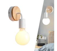 Lampada da Parete Interno, Applique Da Parete in Legno Vintage E27, lampada da soffitto Interno Luce da Muro Industrial In ferro per Camera da Letto Soggiorno Sala Da Pranzo Scale Corridoio (bianco)
