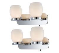 Lampada da parete, lampada da bagno, lampada da soggiorno, lampada da corridoio, lampada da sala da pranzo, metallo vetro argento, 2 lampadine, LED 3W 180Lm 3000K bianco caldo, L 25 cm, set di 2