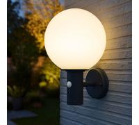 Lampada da parete lampada da esterno antracite lampada a sfera applique da casa a LED resistente alle intemperie, rilevatore di movimento vetro acciaio inox, LED 7W 806lm 2700K bianco caldo, DxH 25x37