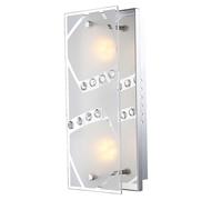 Lampada da parete lampada da parete lastra di vetro camera da letto 2 fiamme satinate con cristalli decorativi, metallo cromato, 2x LED 4W 320Lm 3000K, LxPxH 30x12x9 cm