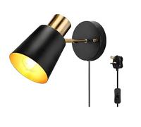 Lampada da parete Lampada da parete nera con braccio oscillante Lampada da parete con presa estraibile Lampada da parete Illuminazione liberamente ruotabile di 350° per camera da letto Comodino Studio