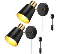 Lampada da parete Lampada da parete nera con braccio oscillante Lampada da parete con presa estraibile Lampada da parete Illuminazione liberamente ruotabile di 350° per camera da letto Comodino Studio