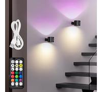 Lampada da parete LED da interno LuminexDesigns, 2 pezzi, RGB, dimmerabile, senza fili, ricaricabile, rotazione a 360°, per scale, soggiorno, camera