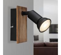 Lampada da Parete Legno Lampada Parete Lampada Letto Regolabile Nero H 10,5 CM [EEK: Non valutato]