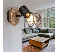 Lampada da Parete Legno Ottica Pavimento Retrò Gabbia Nero Spot Regolabile [EEK: Non valutato]