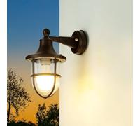 Lampada da parete marittima in ottone, lampada da esterno per terrazza, marrone ruggine antico, rustica, IP64, E27, D:22 cm, giardino, balcone, luce da nave, lampada da parete per esterno