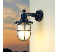 Lampada Da Parete Marittima IP64 Blu E27 Vetro Ottone Massiccio H: 27 Cm