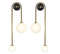 Lampada Da Parete Moderna A Forma Di Globo Della Metà Del Secolo, Lampada Da Parete For Interni A 2 Luci, In Oro Nero, Con Lampade Da Parete Industriali Retrò In Vetro Lattiero For La Camera(A2Pack)