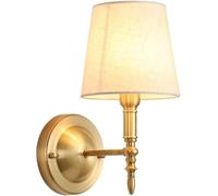 Lampada da Parete Moderna, Braccio in Ottone Caldo con Paralume a Tamburo Bianco, Applique da Parete cablata, Decorazione da Comodino, Illuminazione Europea,Apparecchio di Illuminazione