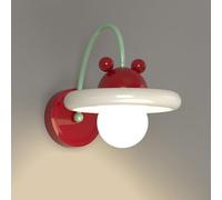 Lampada da Parete Moderna da Comodino, Applique da Parete Rossa Bauhaus, Applique da Parete Creativa per cameretta dei Bambini con Paralume in Vetro a Globo, Applique da Parete in Ferro verniciat