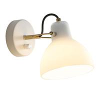 Lampada da parete moderna in bianco con montaggio a parete, comodini, design scandinavo, paralume in vetro opaco, base semplice in ferro cablato, applique da parete bianche per interni, parete di fond