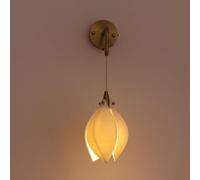 Lampada da Parete Moderna in Ceramica Bianca per Camera da Letto, Applique da Parete per Comodino, Lampada Floreale Magnolia con Finitura in Ottone Dorato di metà secolo, Lampada