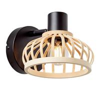 Lampada da parete Nature - faretto da parete nero con paralume in bambù e testa orientabile - dimmerabile - 14,9 cm di altezza x 15 cm di larghezza - presa E14 max. 28 W - per camere da letto in