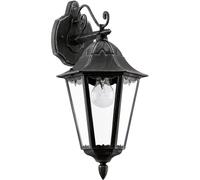 Eglo Navedo Lampada da parete per esterni, lampada da esterno a 1 luce, applique in fusione di alluminio nero con finitura patina argento e vetro, attacco E27, IP44