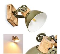 Lampada da parete Orny, lampada da parete regolabile in metallo/legno in verde/bianco/marrone, 1 luce, 1 attacco E27, spot da parete in design retro/vintage, senza lampadina/e