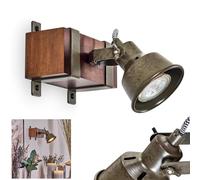 Lampada da parete Pehefito, lampada da parete in metallo/legno in verde/grigio/marrone scuro, lampada dal design industriale con faretto regolabile, 1 lampadina, 1 x GU10, senza lampadina