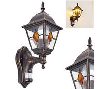 Lampada da parete per esterni Antibes con rilevatore di movimento, in fusione di alluminio in colore marrone/oro con vetri trasparenti, per terrazza/giardino, E27 in look antico, senza lampadina/e
