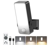 Lampada da parete per esterni con sensore di movimento, batteria da 10000 mAh, con sensore di movimento, telecomando 3 modalità 3000 K-6000 K, timer a LED, ricaricabile, senza collegamento di