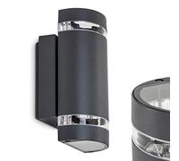 Lampada da parete per esterni Focus, lampada da parete in metallo in grigio scuro con dischi in plastica, lampada da parete con attacco GU10, max. 35 W, lampada da esterno con effetto up & down