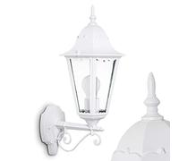 Lampada da parete per esterni Hongkong, lampada da esterno rivolta verso l'alto in stile antico, in fusione di alluminio, bianco, con vetri, E27, retro/vintage, patio/veranda/cortile, senza lampadina