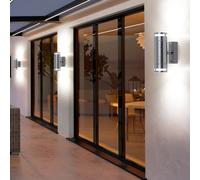 Lampada da parete per esterni Lampada da balcone Faretto up down spot in acciaio inox, vetro in acciaio inox, 2x GU10, DxH 6x17,8 cm, set di 3