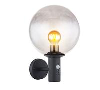 Lampada da parete per esterni Lampada da parete a LED con rilevatore di movimento lampada per facciate, acciaio inossidabile antracite sfera di vetro fumo, 7W 806lm bianco caldo, LxLxA 26,5x25x37 cm