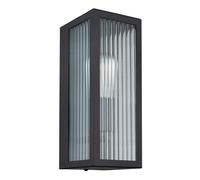 Lampada da parete per esterni Lampada per facciata Lampada per porta d'ingresso Lampada da parete nera Lampada da patio, vetro trasparente satinato, 1x E27, LxH 12x32 cm