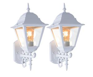 Lampada da parete per esterni, lanterna antica, lampada da porta bianca, lampada da giardino, vetro alluminio, 1x E27, L x A 18,4 x 44,5 cm, set da 2
