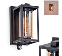Lampada da parete per esterni Portalis, lampada da esterno con rilevatore di movimento metallo/vetro nero/ambra, vetro intercambiabile trasparente, lampada da parete per terrazza/cortile/ingresso, 1x