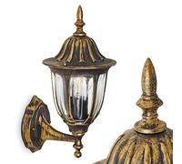 Lampada da parete per esterni Ribadeo, lampada verso l'alto in stile antico, in fusione di alluminio nero/oro con vetri, E27, lampada da esterno retrò/vintage per terrazza e cortile, senza lampadina/e