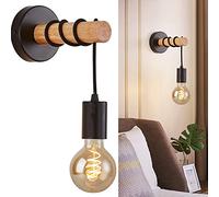 Lampada da Parete per Interni da Camera da Letto, Design Industriale retrò, Legno e Metallo, Soggiorno e Illuminazione, Attacco E27, Lampadina LED Max 60W, Senza lampadin