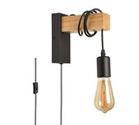 Lampada da Parete Retrò Moderna in Legno con Interruttore, Rustico Applique da Parete a Sospensione Regolabile, Interno Muro Applique da Lettura Design per Soggiorno Camera da Letto Bambini (Nero)