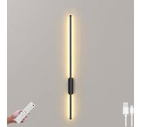 Lampada da parete ricaricabile a LED senza fili con telecomando - Lampada da comodino dimmerabile per interni peC ricarica lunga 60 cm design Mon Nero Illuminazione da parete per lettura e atmosfera