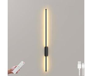 Lampada da parete ricaricabile a LED senza fili con telecomando - Lampada da comodino dimmerabile per interni peC ricarica lunga 60 cm design Mon Nero Illuminazione da parete per lettura e atmosfera
