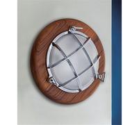 Lampada Da Parete Rotonda LED In Legno Ottone Cromo Ø27cm Maritime Per Il Bagno