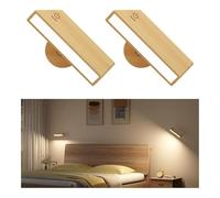 Lampada da parete Set di 2 applique da parete ricaricabili, lampade da comodino dimmerabili a batteria for camera da letto, luci adesive in legno Decorazione della stanza(Wood)