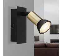 Lampada Da Parete Spot Nera E Oro Regolabile GU10 H 10,5 Cm