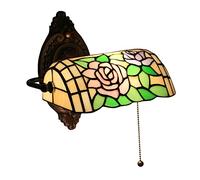 Lampada da Parete Tiffany Banker, Applique da Parete in Vetro colorato, Lampada da Lettura retrò con Interruttore a Tirante, Paralume per Camera d'albergo, Comodino in Metallo Antico
