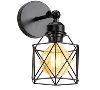 Lampada da Parete Vintage, Applique da Parete Interni E27 Lampada a Muro Nero Industriale Illuminazione in Metallo 16CM Design Gabbia Esagono per Soggiorno Camera da Letto (Applique - 1)