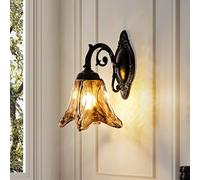 Lampada da parete vintage con fiori, applique E27 con paralume in vetro 3000K/4500K/6000K, lampada decorativa a forma di fiore, lampada da comodino retrò, lampada fiorentina per camera da letto