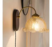 Lampada da Parete Vintage con Presa in Legno, Paralume in Vetro, Lampada da Parete Rustica per Montaggio a Parete, Lanterna per Fattoria, Applique da Parete E27 Antica per Soggiorno, Camera da Letto,