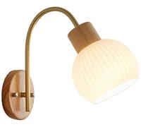 Lampada da parete vintage in vetro lattimo di metà secolo, lampada da parete bianca a coste nordiche, lampada da parete a collo di cigno in legno rustico, per camera da letto, comodino, soggiorno,